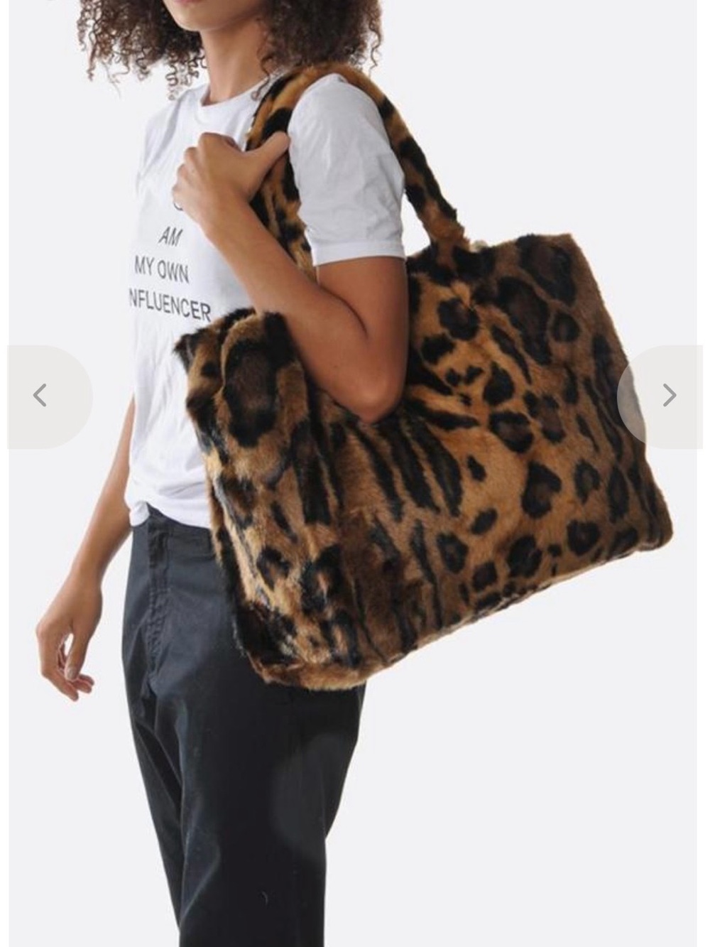 Stand Studio Faux Fur Leopard in Tote Bag - Brown